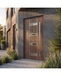Moderne aluminium voordeur met één vleugel en walnoothout-afwerking