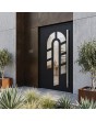 Zwarte enkele aluminium deur met decoratief glas 