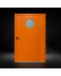 Oranje aluminium veiligheidsdeur voor buiten met rond raam