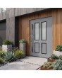 Grijze, moderne aluminium voordeur met glas