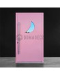 roze aluminium voordeur met maanvormig glas