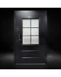 Black traditional aluminium pivot door with window with muntins