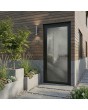 Zwarte aluminium draaideur met gesmolten glas