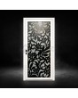 Witte glazen aluminium deur met zwart decoratief paneel