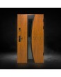 Porte d'entrée en acier inoxydable doré avec cadre noir autour du verre