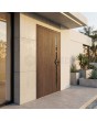 Voordeur van walnoothout en aluminium voor woningen, met glas