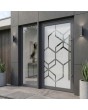 Antracietkleurige aluminium veiligheidsdeur met matglas en transparant decor