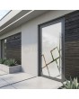 Antracietkleurige hoofddeur met mat glas en transparant decor