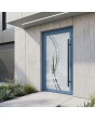 blauwe aluminium voordeur in de kleur ‘milk’ met transparant decor