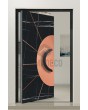 PIVOT Sahara - aluminium draaideur bekleed met Sahara Noir gesinterd kwarts en koperplaat