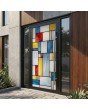 Zwarte aluminium buitendeur met glas-in-lood