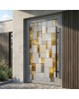 Zilverkleurige aluminium draaideur met glas-in-loodraam