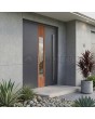 Antracietkleurige aluminium voordeur met houten decor