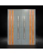 blauwgrijze dubbele aluminium voordeur met houten decor