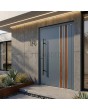 Antraciet aluminium voordeur met houten decor