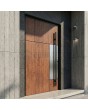 aluminium deur met gouden eikenhouten textuur en roestvrijstalen decor