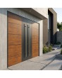 Antracietkleurige dubbele aluminium voordeur met houten decor