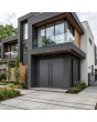 antracietkleurige aluminium dubbele deur met verticale strepen
