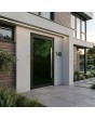 aluminium voordeur met groen gelakt Lacobel-glas 