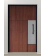 PIVOT V35 - aluminium voordeur met houtstructuur en roestvrijstalen decor