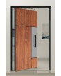 PIVOT V35 - aluminium voordeur met houtstructuur en roestvrijstalen decor