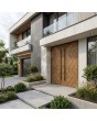 aluminium dubbele voordeur met houtlook, bekleed met Creek Larch hogedruklaminaat