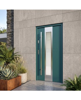 Moderne deur van groen roestvrij staal met glas