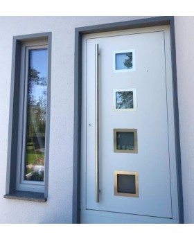 Zilveren slanke frame moderne aluminium voordeur