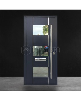 Anthracite thermisch geïsoleerde moderne aluminium toegangsdeur met glas