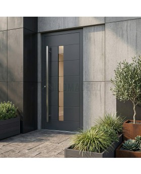 Hoogwaardige, moderne aluminium voordeur in antraciet met glas