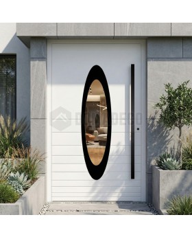 witte, veilige, moderne aluminium voordeuren met ovaal glas