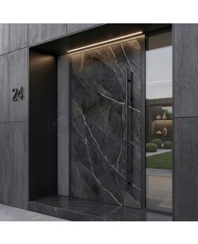 Aluminium scharnierende deur bekleed met Calacatta Black gesinterd kwarts