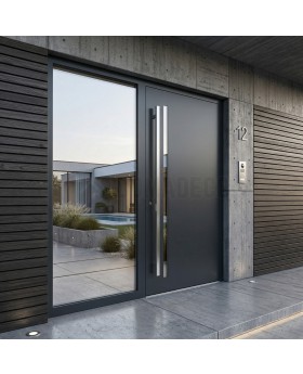 Mooie, moderne voordeur in antracietkleurig aluminium