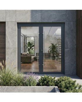 Antracietkleurige dubbele veiligheidsdeur met volledig glazen aluminium voordeur