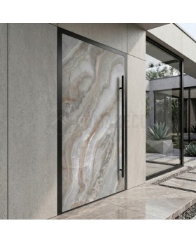 Aluminium scharnierende deur bekleed met grigio gesinterd kwarts