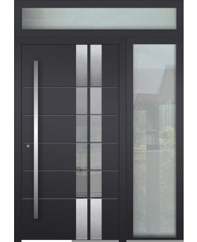 Aluminium LIM-scharnierdeur met glazen paneel rechts en bovenaan (vooraanzicht) 