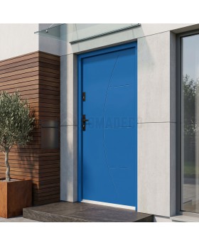 blauwe stalen buitendeur