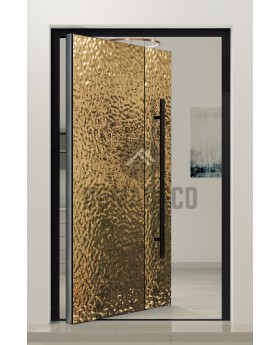 PIVOT B2 - aluminium draaideur bekleed met goudkleurig roestvrij staalplaat