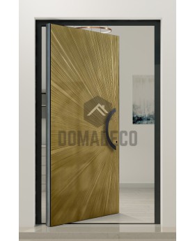 PIVOT M8 - aluminium draaideur met gouden textuur van gefreesd metaal