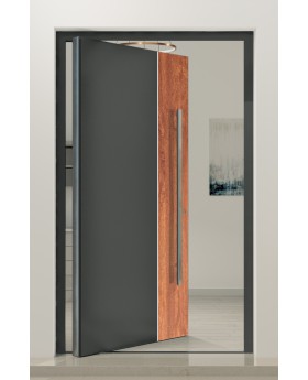 PIVOT V22 - aluminium draaideur met houten decor