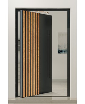 PIVOT RAIL3 - aluminium buitendeur met verticale lamellen van aluminium profielen