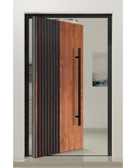 PIVOT RAIL6 - aluminium taatsdeur met zwarte verticale lamellen van aluminium profielen