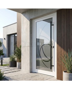 Witte aluminium matte voordeur met transparant decor