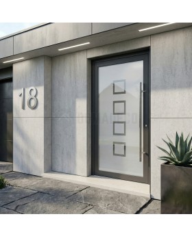 Voordeur van antracietkleurig zand met transparant decor