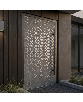 Aluminium voordeur met vierkante structuur van gefreesd metaal
