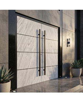 Aluminium dubbele voordeur met een witte steenlook