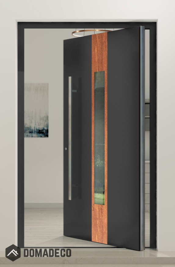 PIVOT V08 - aluminium voordeur met houten decor