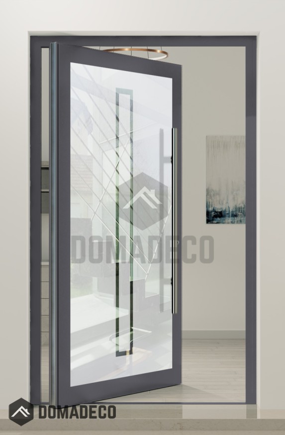 PIVOT Glass S2 - aluminium matte taatsdeur met twee transparante strepen